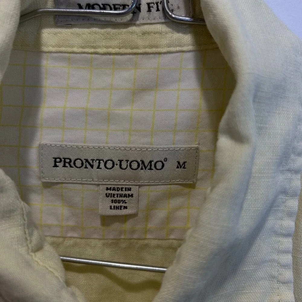 Pronto Uomo Mens Short Sleeve Button Down 100% Linen Shirt Yellow Size M